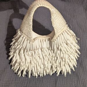 Handcrafted viral mini beaded white bag